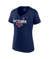 Women's Fanatics Navy Cleveland Guardians 2022 Postseason Locker Room V-Neck T-shirt