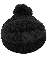 Angela & William Cable Pom Beanie with Sherpa Lining