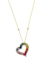 Effy Multi-Sapphire (2-1/20 ct. t.w.) & Diamond (1/2 ct. t.w.) Heart 18" Pendant Necklace in 14k Gold