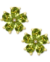 Peridot (3-1/3 ct. t.w.) & Diamond Accent Flower Stud Earrings in 14k Gold-Plated Sterling Silver