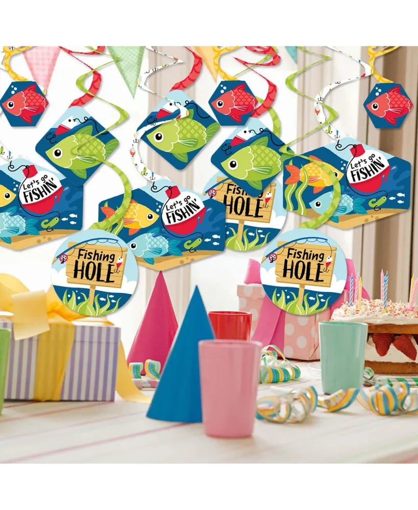 Let's Go Fishing - Fish Themed Hanging Decor - Party Decoration Swirls Set of 40