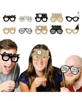 Big Dot of Happiness New Year's Eve Glasses - Gold - 2025 Paper Photo Booth Props Kit - 10 Count