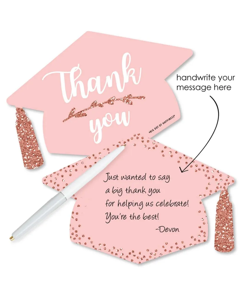Rose Gold Grad - Shaped Thank You Cards with Envelopes - 12 Ct