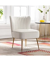 22" Wide Upholstered Tufted Velvet Accent Chair With Metal Leg