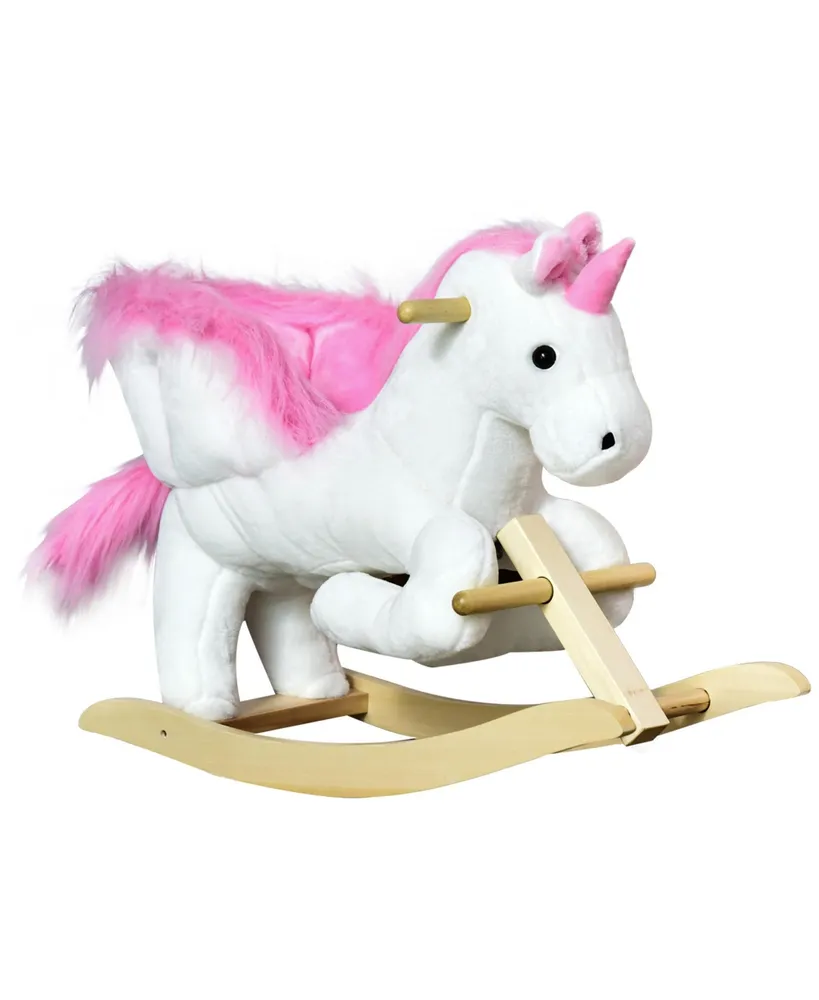 Qaba Kids Toy Wooden Plush Rocking Horse Little Unicorn Riding Rocker