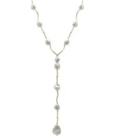 Cultured Freshwater Pearl (8x10mm, 10x12mm, 12x20mm) Lariat Necklace in 14k Gold-Plated Sterling Silver, 17" + 1" extender