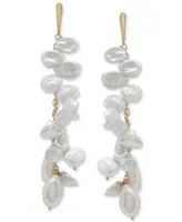 Cultured Freshwater Pearl (7 x 10mm, 12 x 20mm) Cluster Linear Drop Earrings in 14k Gold-Plated Sterling Silver