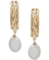 Cultured Freshwater Pearl (13 x 15mm) Dangle Hoop Earrings in 14k Gold-Plated Sterling Silver