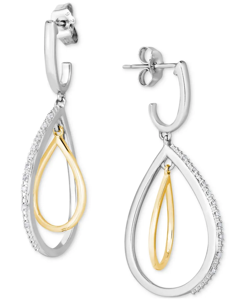 Diamond Orbital Teardrop Drop Earrings (1/10 ct. tw.) in Sterling Silver & 14k Gold-Plate - Sterling Silver  Gold