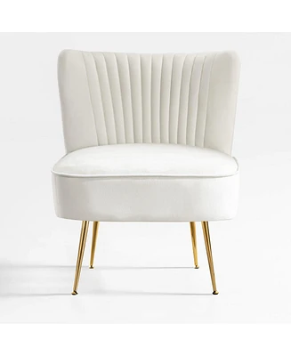 25" Wide Upholstered Tufted Velvet Accent Chair With Metal Leg