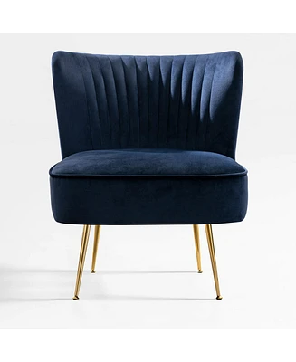 25" Wide Upholstered Tufted Velvet Accent Chair With Metal Leg