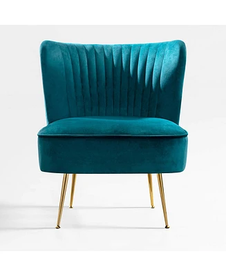 25" Wide Upholstered Tufted Velvet Accent Chair With Metal Leg