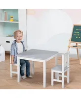 Qaba Kids Table and Chair Set for Arts, Meals, Wood, Grey