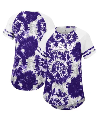 Women's Colosseum Purple, White Lsu Tigers Annie Oversized Tie-Dye Raglan T-Shirt