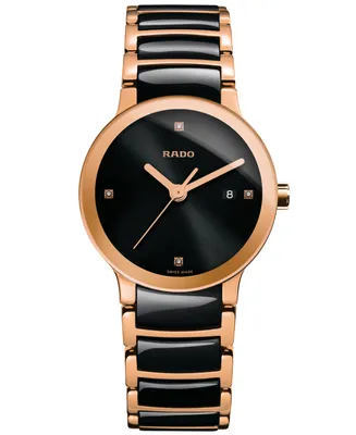 Rado Women's Swiss Centrix Diamond Accent Black High-Tech Ceramic and Rose Gold