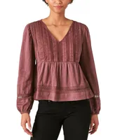 Lucky Brand Bohemian Pintuck Lace Long Sleeve Top