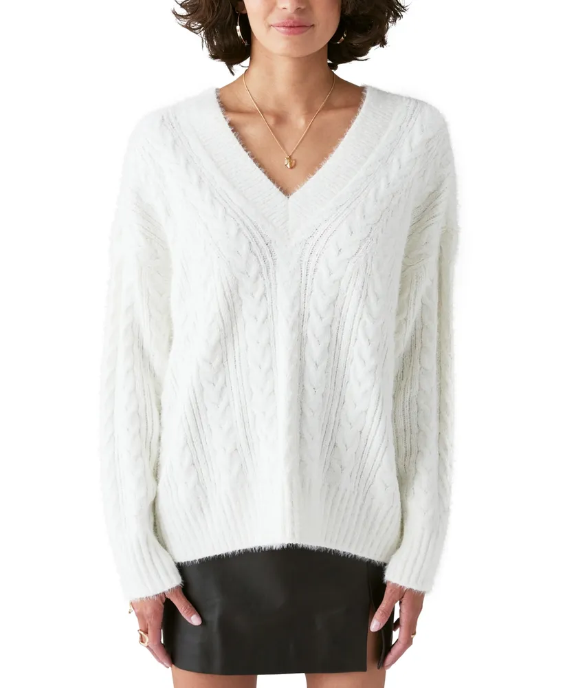 Lucky Brand Women's Cable-Knit V-Neck Eyelash Sweater