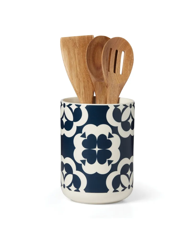 kate spade new york Elegant Geo Utensil Crock with Wood Utensils Set