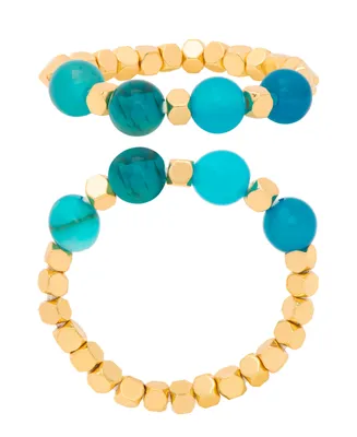 Macy's Gold Plated Simulated Turquoise Stretch Ring - Gold