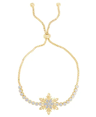 Macy's 14K Gold Plated Diamond Accent Snowflake Adjustable Bracelet - Gold