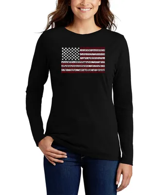 La Pop Art Women's 50 States Usa Flag Word Long Sleeve T-shirt