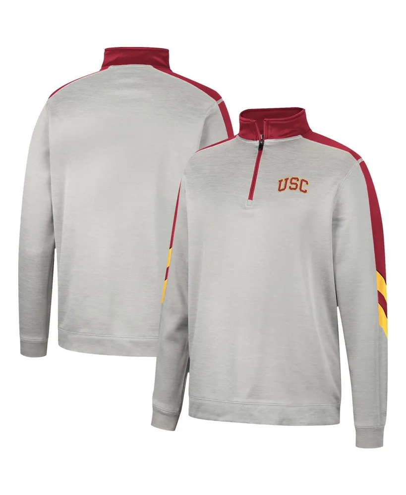 Men's Colosseum Gray and Cardinal Usc Trojans Bushwood Fleece Quarter-Zip Jacket