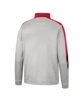 Men's Colosseum Gray and Red Nc State Wolfpack Bushwood Fleece Quarter-Zip Jacket