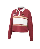 Women's Colosseum Heather Maroon Boston College Eagles I Love My Job Rugby Long Sleeve Shirt