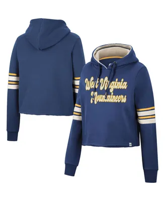 Women's Colosseum Navy West Virginia Mountaineers Retro Cropped Pullover Hoodie