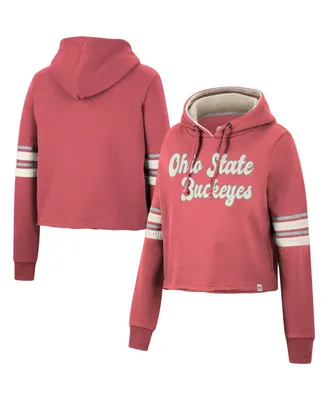 Women's Colosseum Scarlet Ohio State Buckeyes Retro Cropped Pullover Hoodie