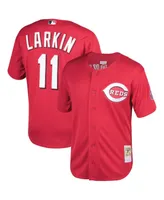 Men's Mitchell & Ness Barry Larkin Red Cincinnati Throwback Reds Cooperstown Mesh Batting Practice Jersey