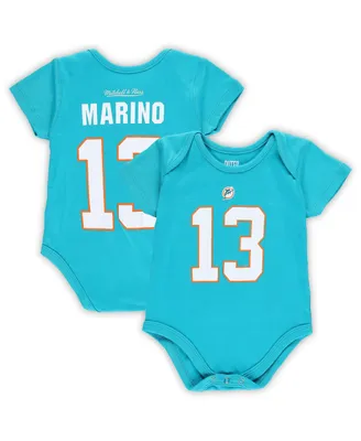 Boys and Girls Infant Mitchell & Ness Dan Marino Aqua Miami Dolphins Mainliner Retired Player Name and Number Bodysuit