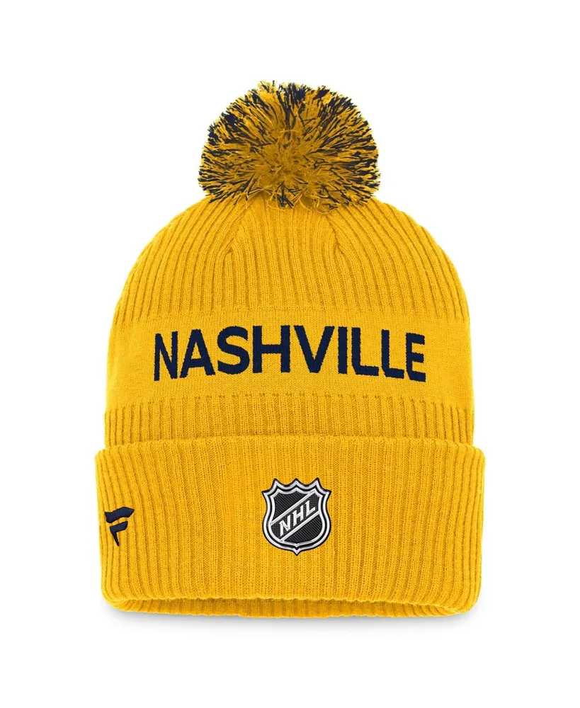 Men's Fanatics Yellow, Navy Nashville Predators 2022 Nhl Draft Authentic Pro Cuffed Knit Hat with Pom