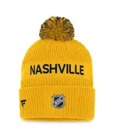 Men's Fanatics Yellow, Navy Nashville Predators 2022 Nhl Draft Authentic Pro Cuffed Knit Hat with Pom