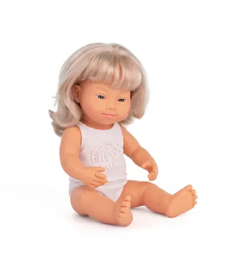 Miniland Baby Girl 15" Caucasian Blond Doll with Down Syndrome