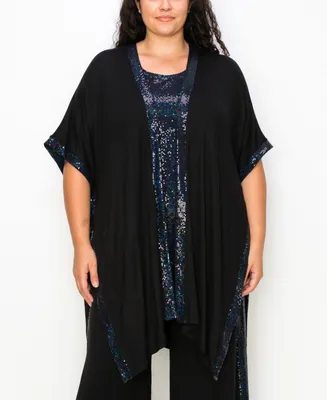 Coin 1804 Plus Sequin Contrast Kimono Top