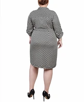 Ny Collection Plus Size Belted Roll Tab Zip Front Shirtdress