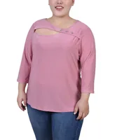 Ny Collection Plus Size 3/4 Sleeve Cutout Top