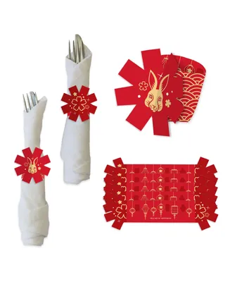 Big Dot of Happiness Lunar New Year - 2024 Year of the Dragon Paper Napkin Rings - Set of 24