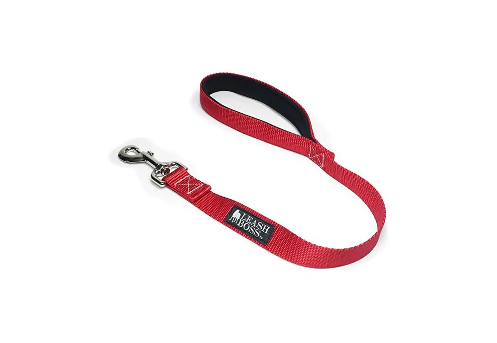 Leashboss Short Dog Leash W/ Padded Handle - Red/White/Black - 12