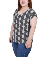 Ny Collection Plus Size Short Extended Sleeve Zip Top