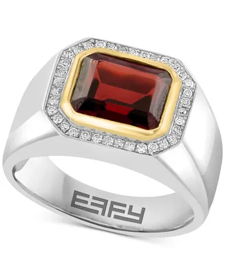 Effy Men's Garnet (4-1/10 ct. t.w.) & Diamond (1/6 ct. t.w.) Ring in Sterling Silver & 14k Gold-Plate