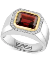 Effy Men's Garnet (4-1/10 ct. t.w.) & Diamond (1/6 ct. t.w.) Ring in Sterling Silver & 14k Gold-Plate