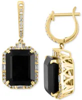 Effy Onyx & Diamond (3/8 ct. t.w.) Dangle Hoop Earrings in 14k Gold