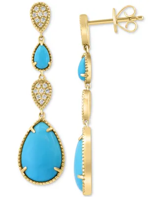 Effy Turquoise & Diamond (1/8 ct. t.w.) Linear Drop Earrings in 14k Gold