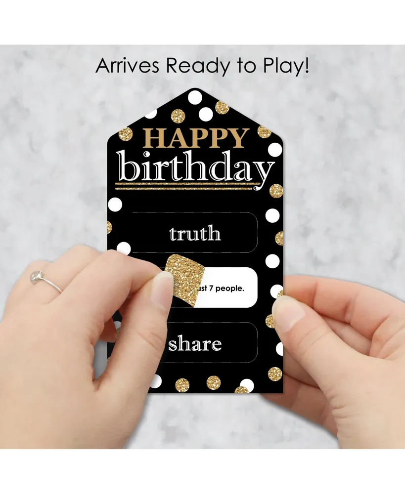 Adult Happy Birthday - Gold Party Game Cards Truth, Dare, Share Pull Tabs 12 Ct