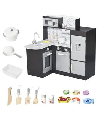 Qaba Childrens Cooking Kitchen w/ Microwave, Fridge, & Cabinets