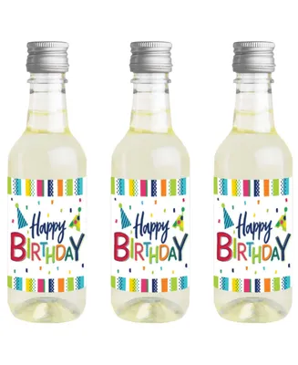Cheerful Happy Birthday - Mini Wine Bottle Stickers - Colorful Favor Gift 16 Ct
