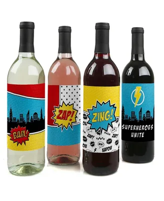 Bam Superhero - Party Decor - Wine Bottle Label Stickers - 4 Ct