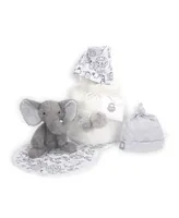 Lambs & Ivy 5 Piece Gray/White Plush Infant/Newborn Baby Gift Bag w/ Swaddle